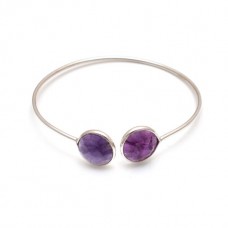 Natural Amethyst Round Gemstone Bezel Bracelet 